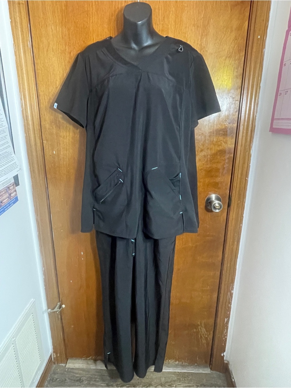 Scrubstar Black Scrub Bottoms with Teal Logo Accent. Large